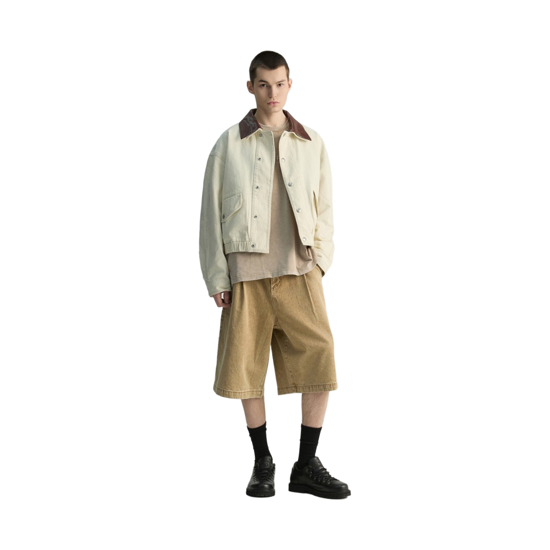 이로 이나타 피그먼트 워시드 원턱 숏 팬츠 카키(Iro Inatta Pigment-Washed One-Tuck Short Pants Khaki) - 3