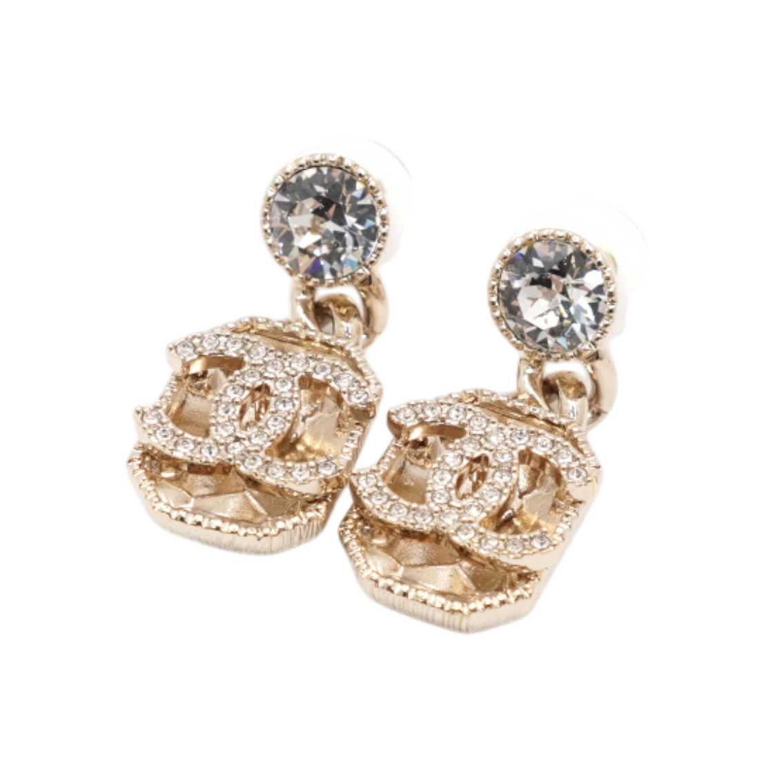 IT94AWJCSQ69 Chanel 24S Cruise Line Crystal Gold CC Earrings