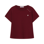 SLOW RECORD HOUSE Henley Neck Eyelet T-Shirt Burgundy