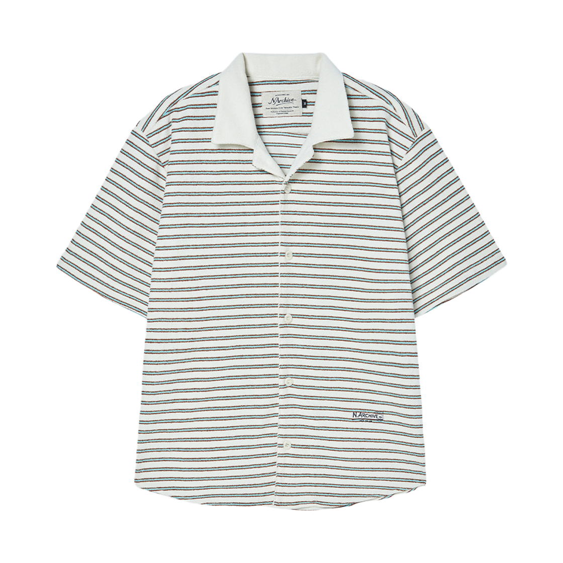 엔 아카이브 타월링 페브릭 스트라이프 오픈 카라 반팔 셔츠 민트(N ARCHIVE Toweling Fabric Stripe Open Collar Shirts Mint)