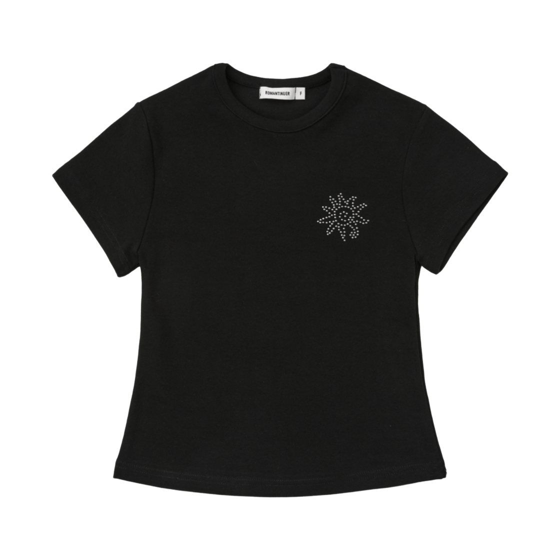 로맨티누어 선라이즈 슬림핏 크롭 코튼 티셔츠 블랙(ROMANTINUER Sunrise Slim-Fit Cropped Cotton T-Shirt Black)