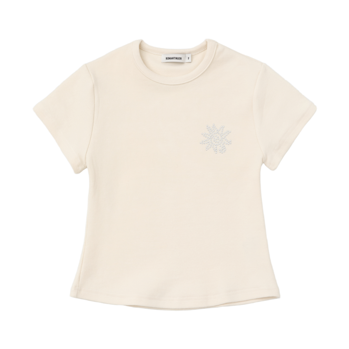 로맨티누어 선라이즈 슬림핏 크롭 코튼 티셔츠 크림(ROMANTINUER Sunrise Slim-Fit Cropped Cotton T-Shirt Cream)