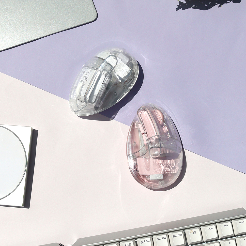 오브룸 버티컬 마우스 물방울 투명 무선 저소음 블루투스 인체공학 OV-WM01(OVROOM OV-WM01 Transparent Vertical Wireless Mouse: Silent & Ergonomic Dual Mode) - 5