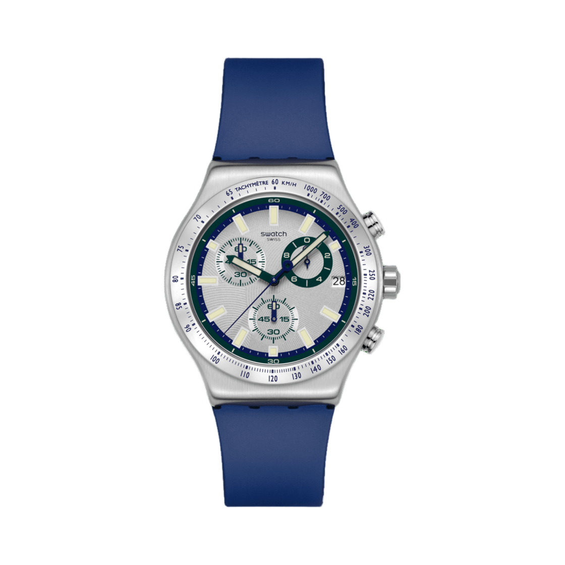 스와치 에센셜 블루 리플렉티브 43mm 쿼츠 블루 그레이(Swatch Essentials Blue Reflective 43mm Quartz Blue Grey)
