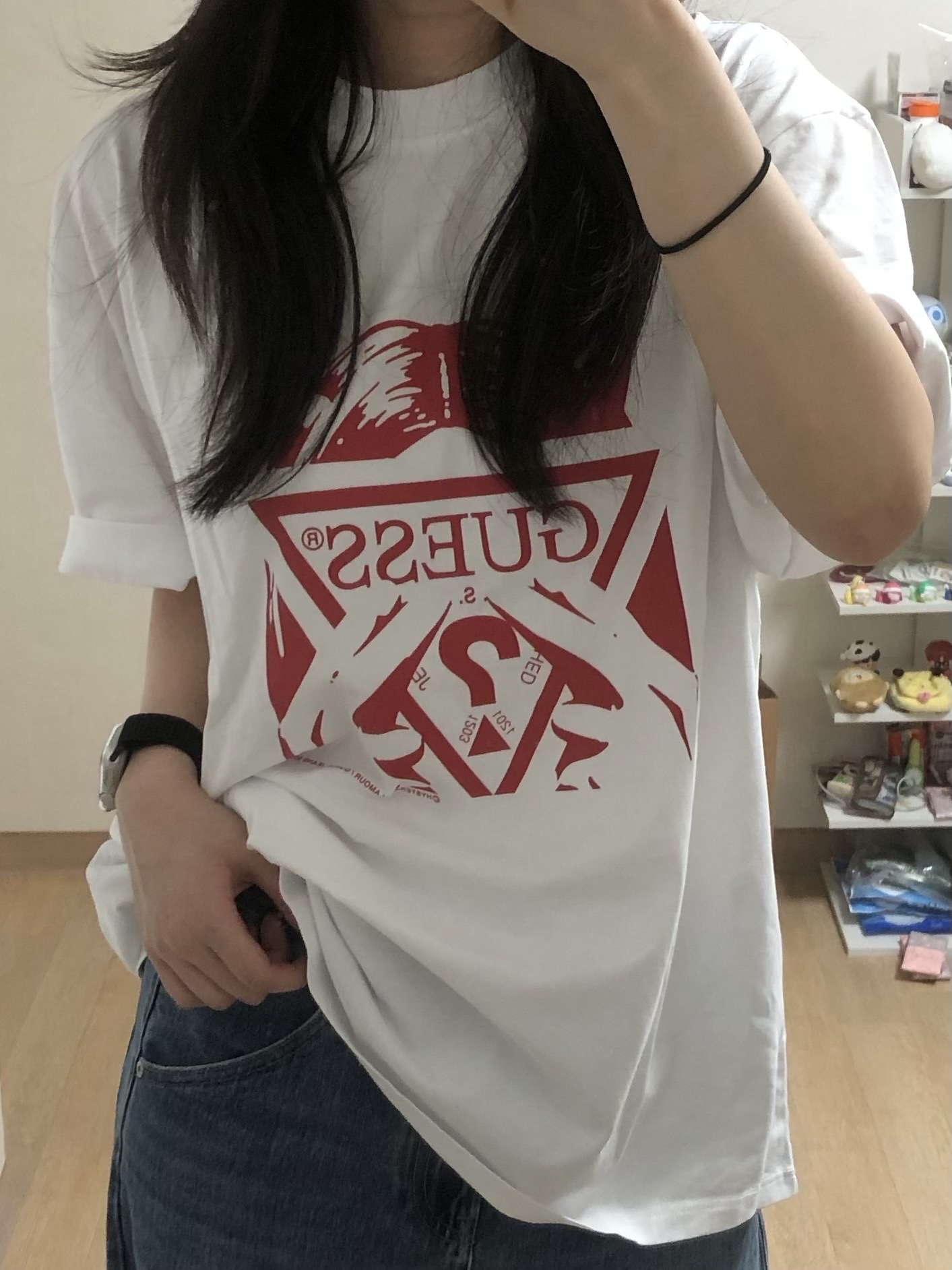 GUESS Jeans x Hysteric Glamour Printed T-Shirt White Multi 착용 스타일 - 1