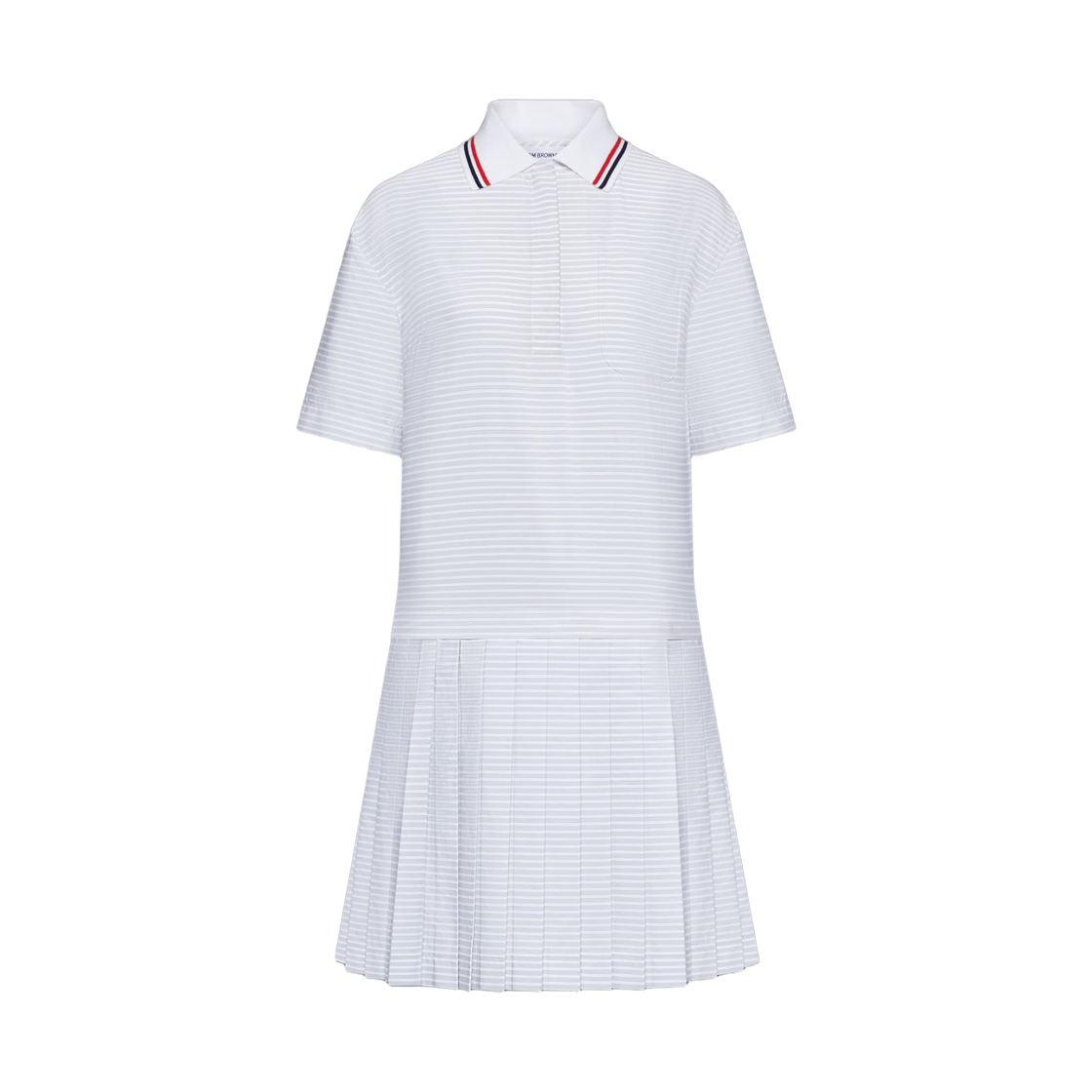 FDSF44A-07878-035 (W) Thom Browne Hairline 4-Bar Pleated Polo Mini Dress Medium Grey