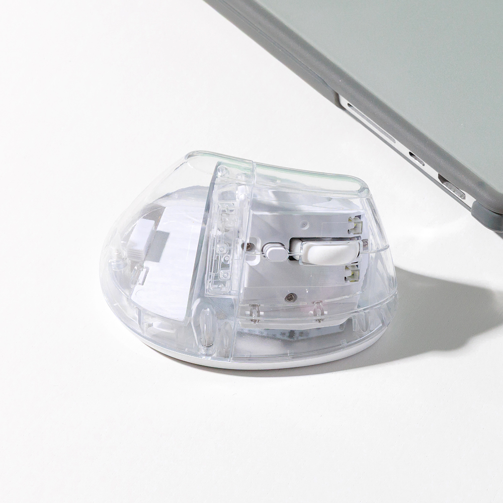 오브룸 버티컬 마우스 물방울 투명 무선 저소음 블루투스 인체공학 OV-WM01(OVROOM OV-WM01 Transparent Vertical Wireless Mouse: Silent & Ergonomic Dual Mode) - 3