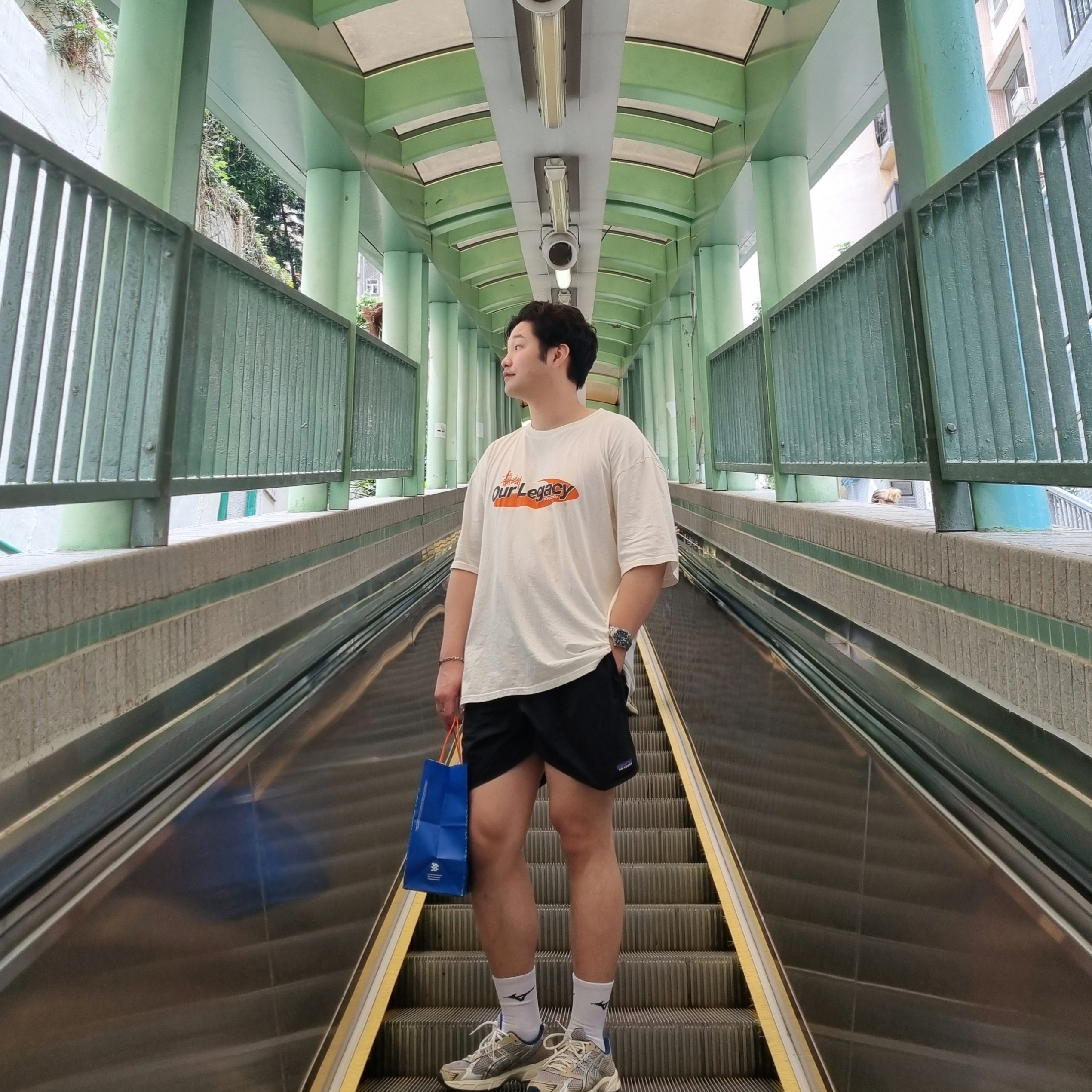 Stussy x Our Legacy Work Shop Swirl Pigment Dyed T-Shirt Natural 착용 스타일