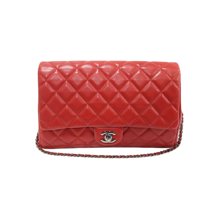 ITHWDO7BJMGF Chanel Red Lambskin Timeless Classic Silver Chain Clutch Shoulder Bag (20 Series)