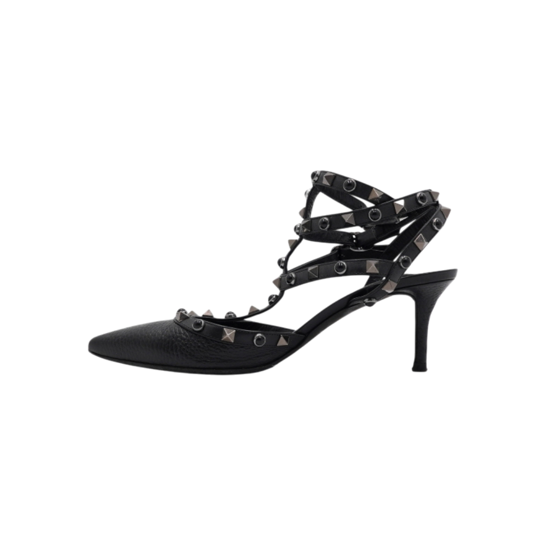 발렌티노 블랙 레더 가라바니 락스터드 여성 스트랩 펌프스 구두aa63430(Valentino Black Leather Garavani Rockstud Women Strap Pumps)