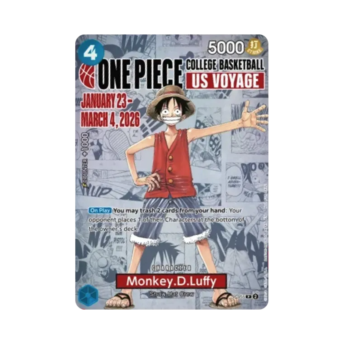원피스 TCG 몽키 D. 루피 P P-055 프로모션 카드 원피스 컬리지 베스킷볼 US 항해 (개봉/영문판)(One Piece TCG Monkey D. Luffy P P-055 EN Promotion Card One Piece College Basketball US Voyage (Opened/English Ver.))