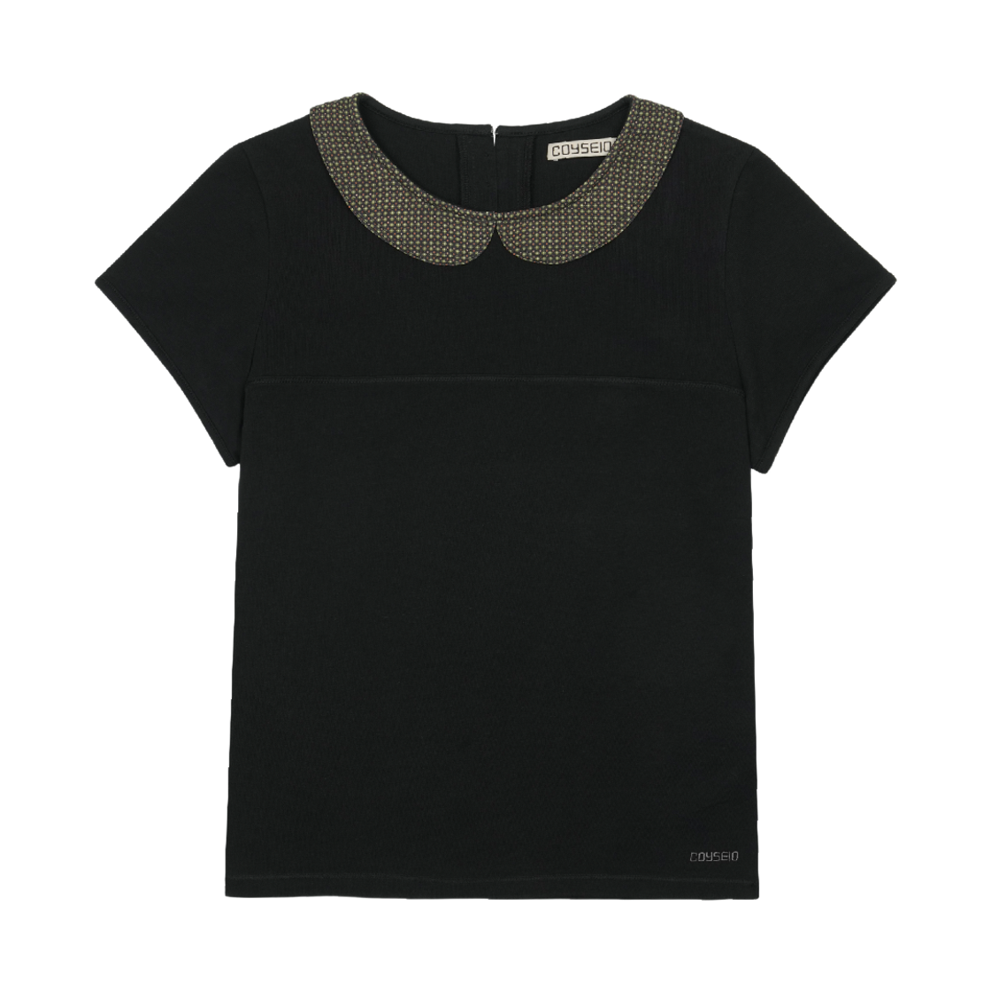 코이세이오 라운드 콜라 하프 블라우스 블랙(COYSEIO Round Collar Half Blouse Black)