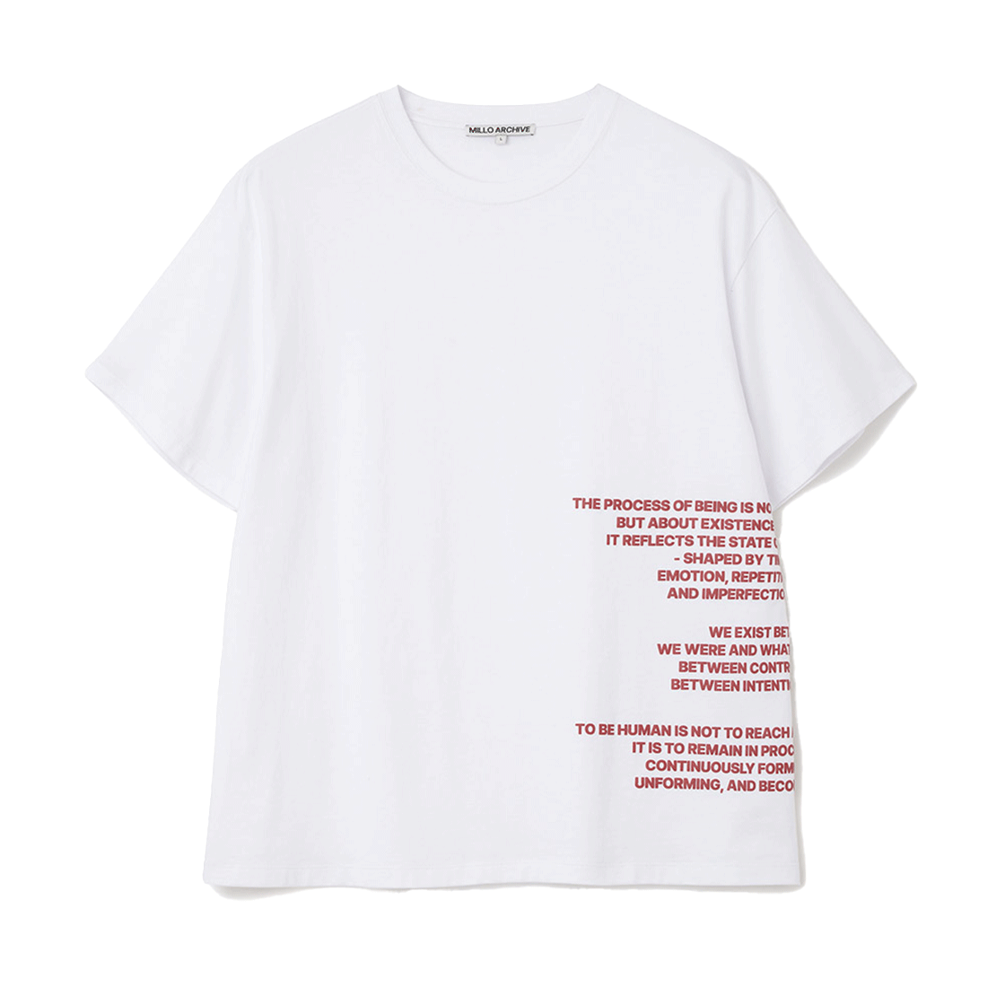 밀로 아카이브 사이드 타이포 프린티드 티셔츠 화이트(Millo Archive Side Typo Printed T-Shirt White)