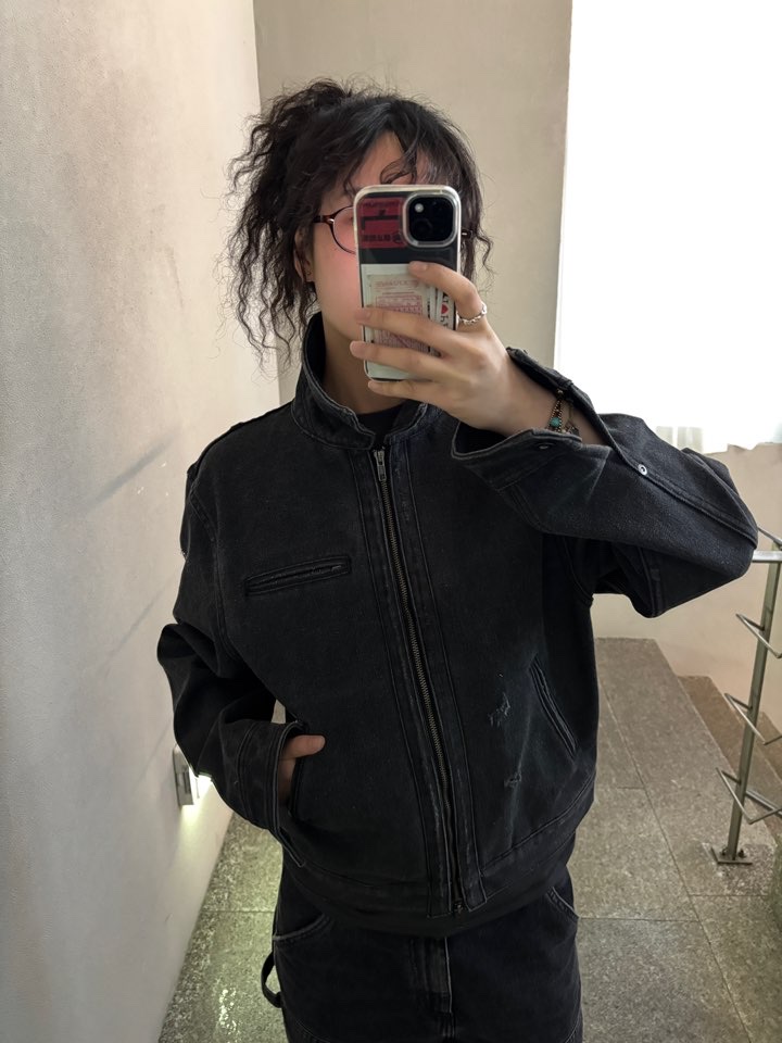 Sunday Ceremony Damage Washed Work Jacket - Black 착용 스타일