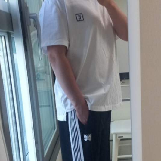 Needles x LHP Track Pants Poly Smooth Black White, Wooyoungmi Cotton Back Logo T-Shirt White - 24SS 착용 스타일 - 2
