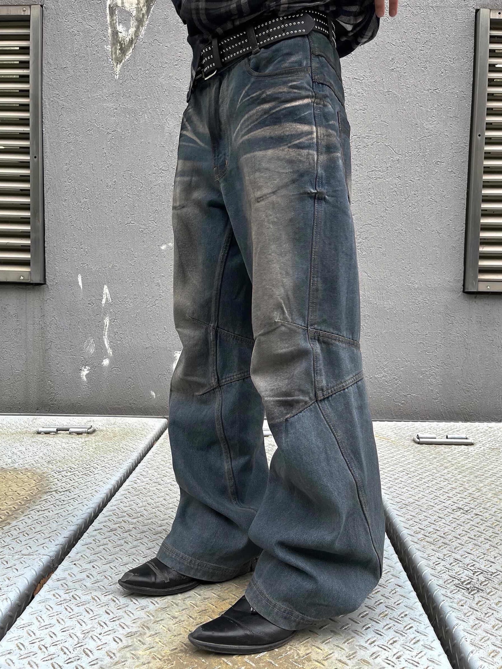 BLR Double Yoke Oil Washed Bootcut Denim Pants 착용 스타일