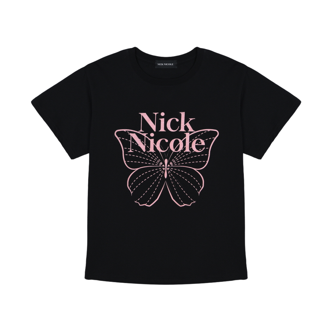 N_SS NICK&NICOLE Big Butterfly Sleeve Top Black Pink