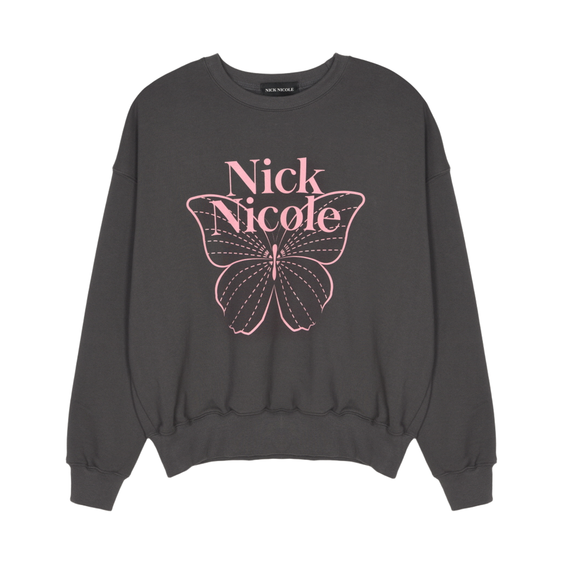 NWK1TS021_CLP NICK&NICOLE Butterfly Signature Sweatshirt Charcoal Pink