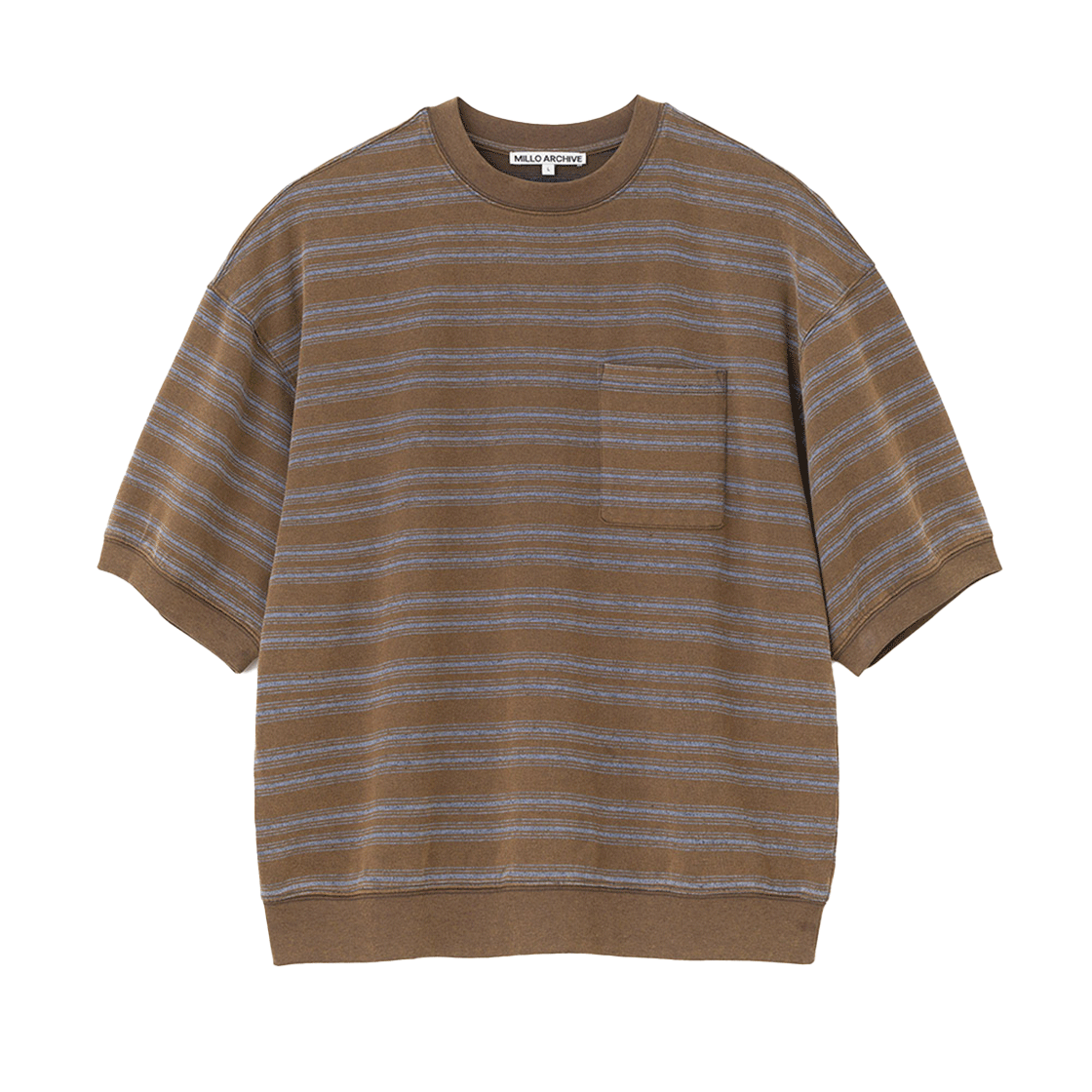 밀로 아카이브 립 트림 스트라이프 티셔츠 브라운(Millo Archive Rib Trim Stripe T-Shirt Brown)