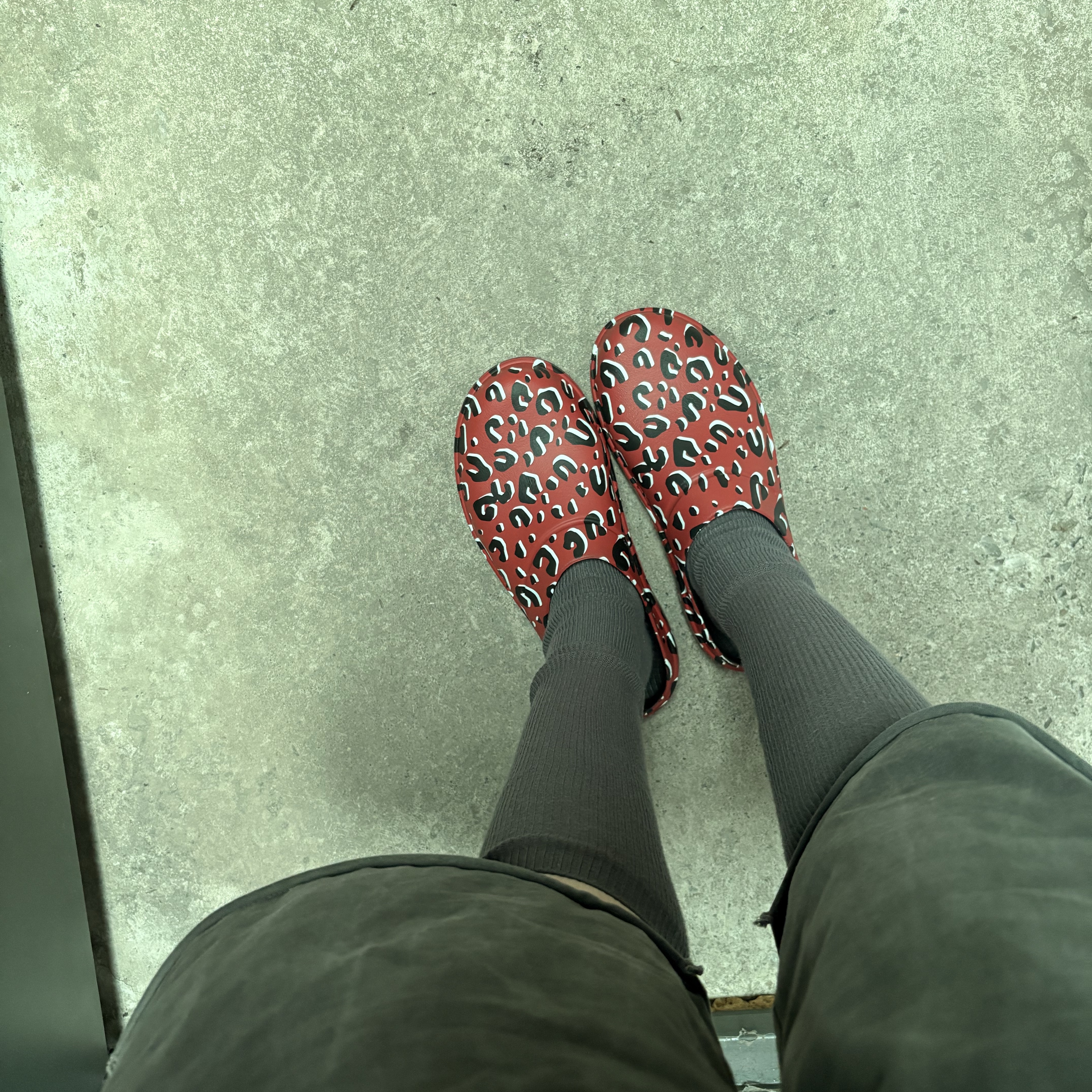 Oofos x Takahiromiyashita The Soloist Leopard Clog Red 착용 스타일