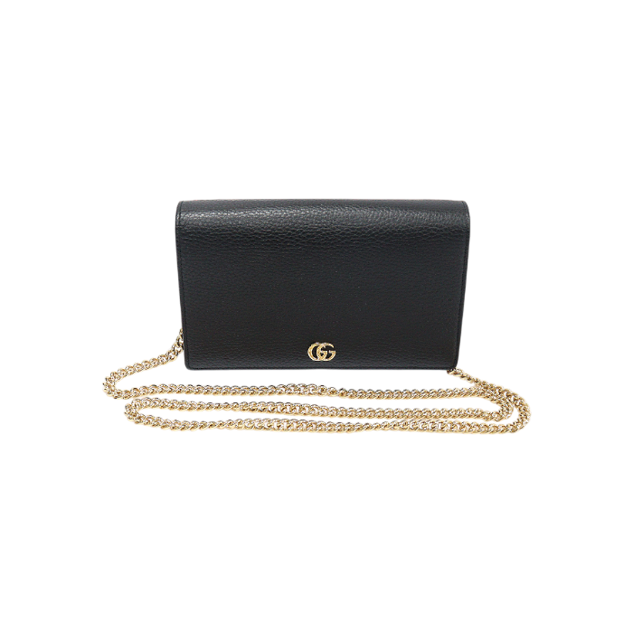 ITS9TCNQPKRM Gucci 497985 Black Textured Leather GG Marmont Mini Chain WOC Clutch Crossbody Bag
