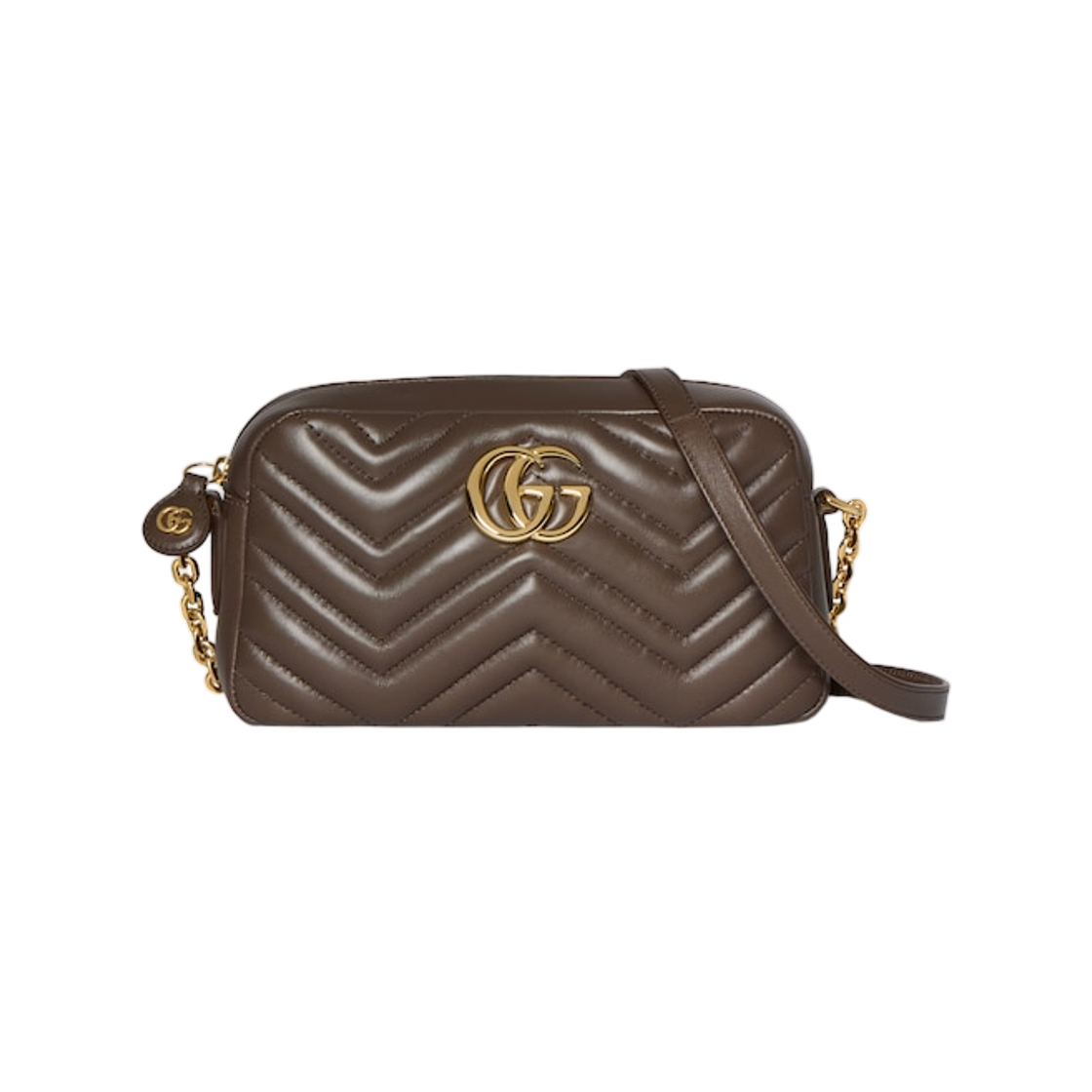 855273-AAGVX-2818 Gucci GG Marmont Small Camera Bag Dark Taupe