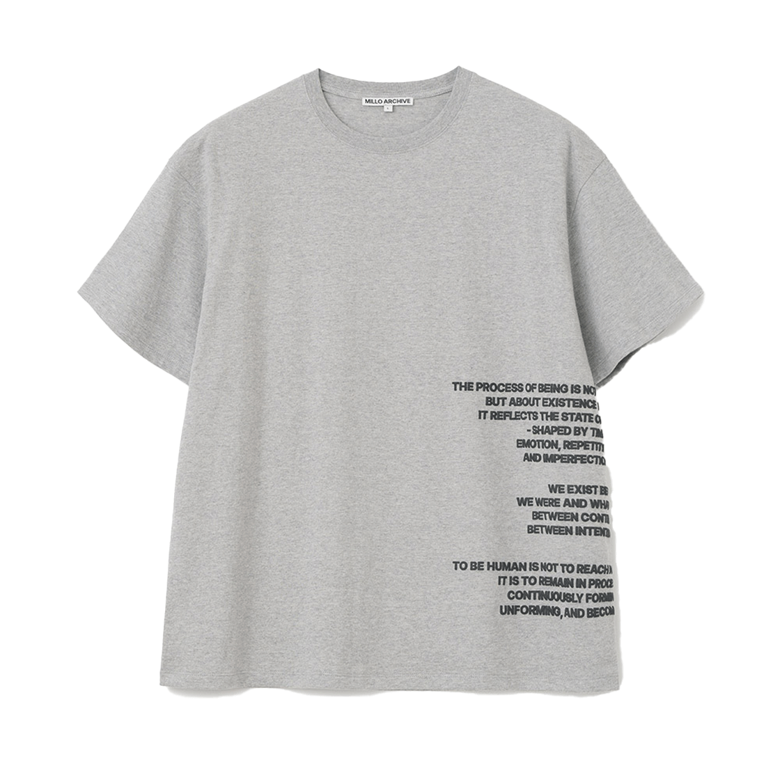 밀로 아카이브 사이드 타이포 프린티드 티셔츠 멜란지 그레이(Millo Archive Side Typo Printed T-Shirt Melange Gray)