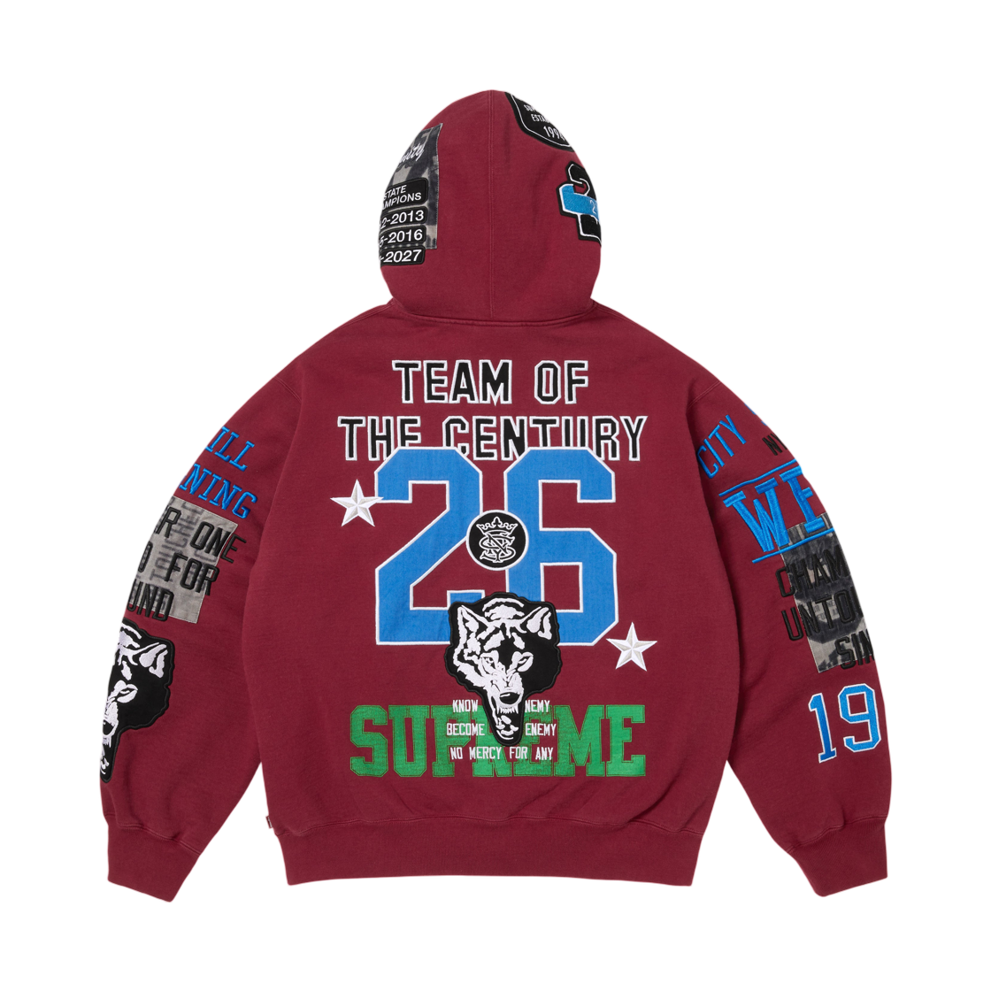슈프림 워리어스 아플리케 집업 후드 스웨트셔츠 카디널 - 26SS(Supreme Warriors Applique Zip Up Hooded Sweatshirt Cardinal - 26SS) - 3