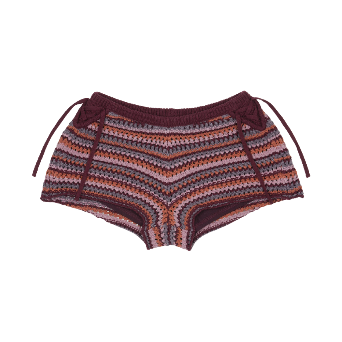 코이세이오 스트라이프 크로셋 니트 쇼츠 와인(COYSEIO Striped Crochet Knit Shorts Wine)