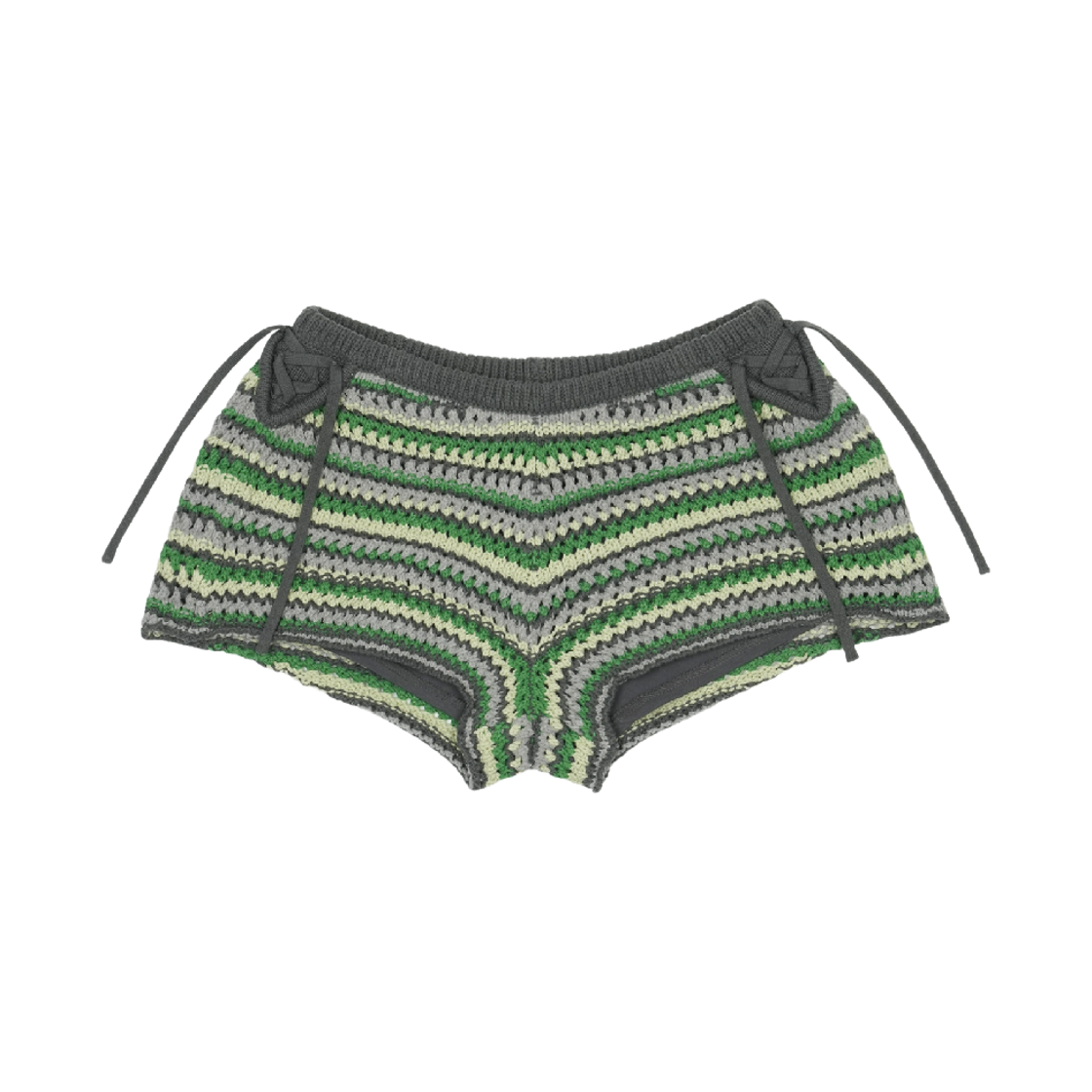 CY26HSBTSS003 COYSEIO Striped Crochet Knit Shorts Green