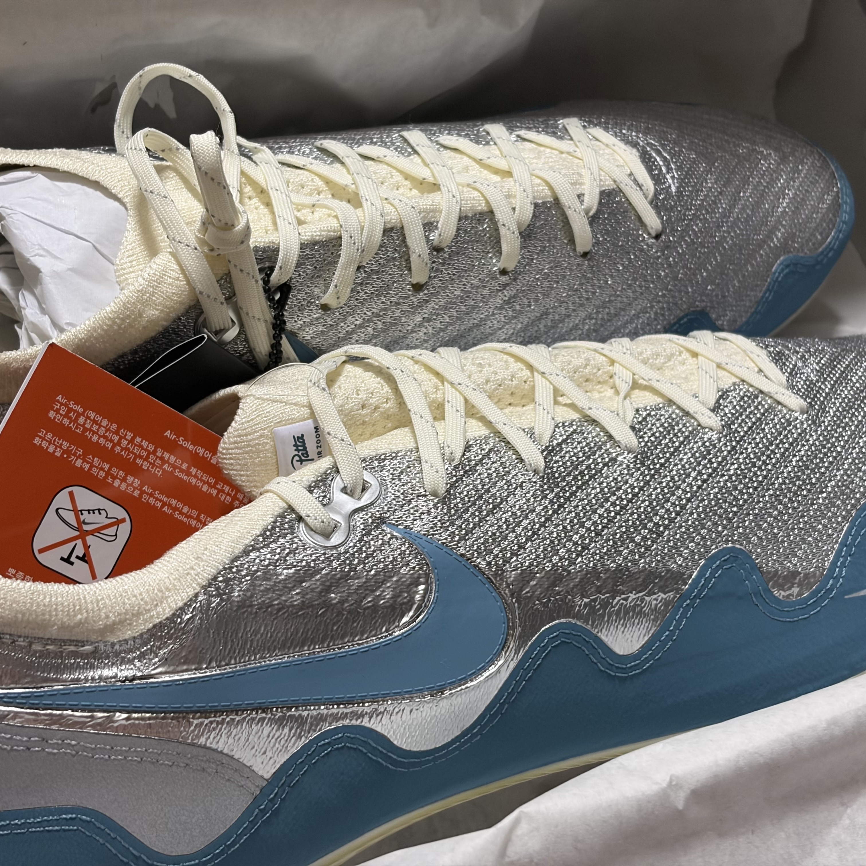 Nike x Patta Mercurial Zoom Vapor 16 Elite FG SE Noise Aqua and Metallic Silver 착용 스타일 - 1