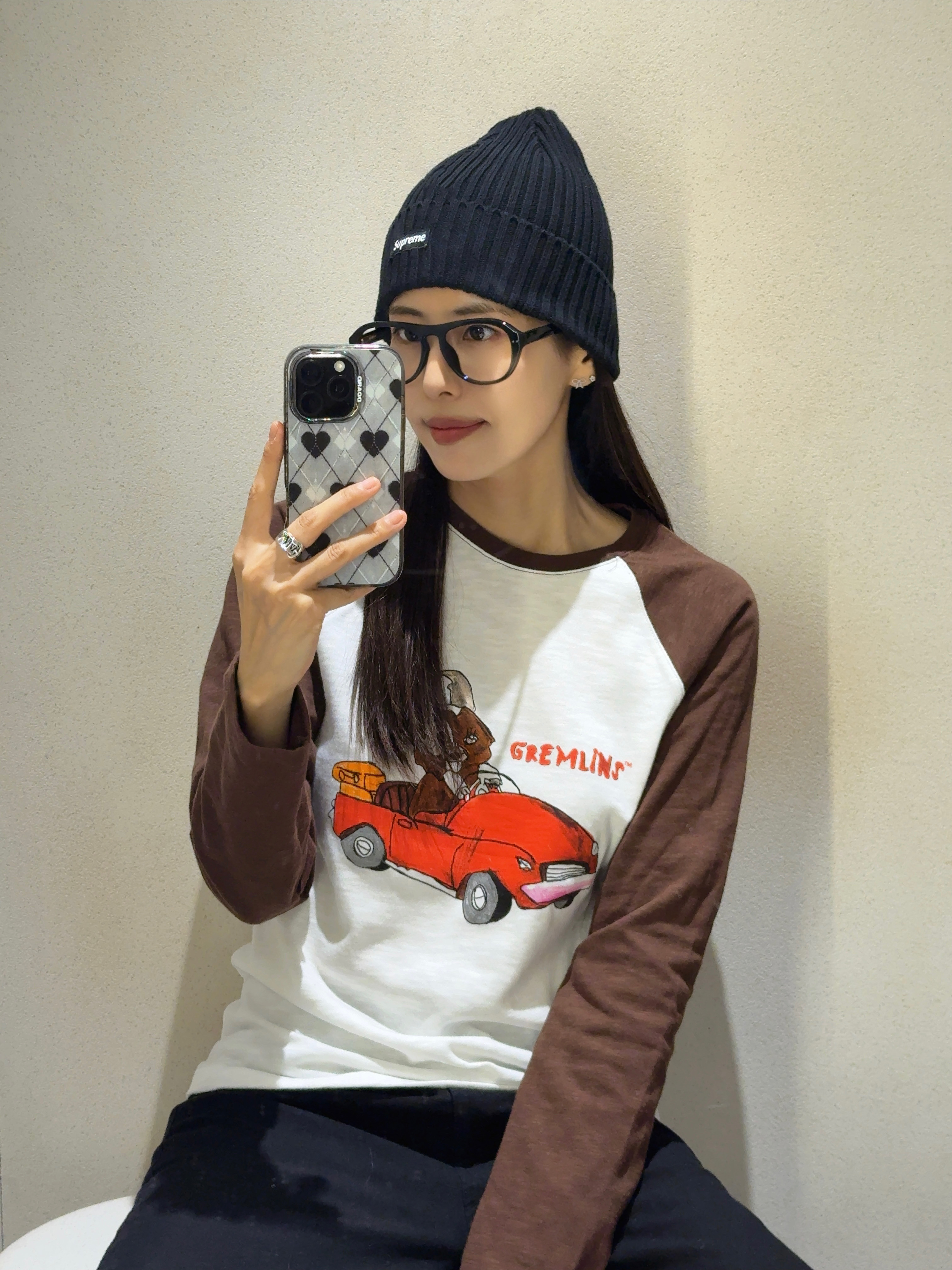 Supreme Overdyed Beanie Black, Hangle Round Geek Chic Black Hype Hangle 착용 스타일 - 2