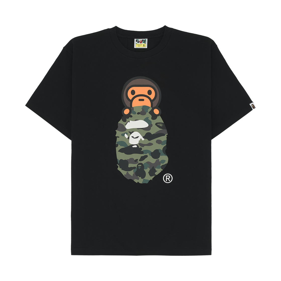 베이프 퍼스트 카모 마일로 온 에이프 헤드 티셔츠 블랙 그린(BAPE 1st Camo Milo on Ape Head T-Shirt Black Green) - 1