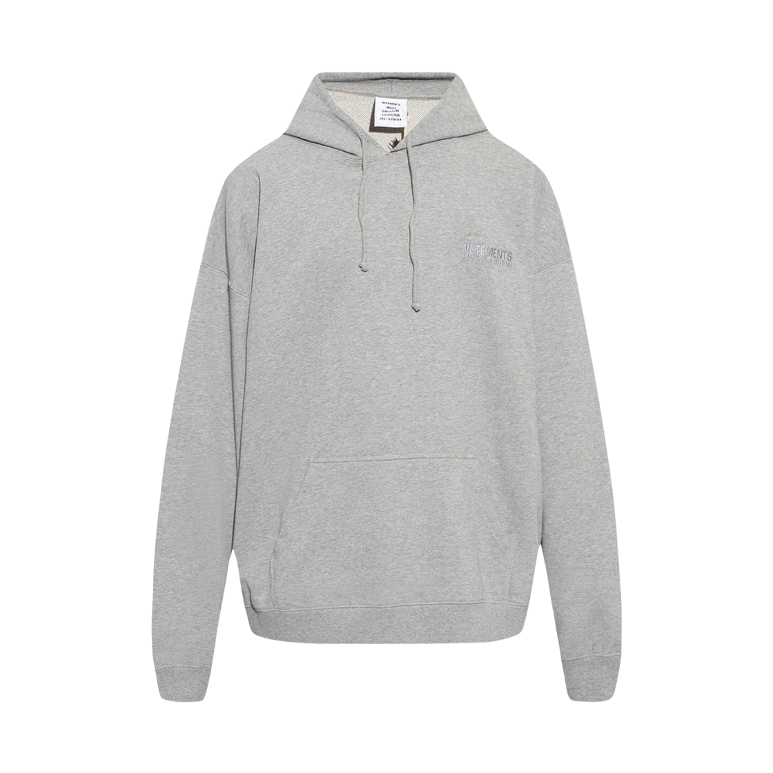 베트멍 스몰 자수 로고 후디 그레이 멜란지(Vetements Small Embroidered Logo Hoodie Grey Melange)