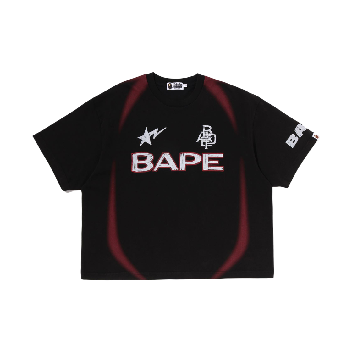 - BAPE Heavy Wash Hand Draw Football Multi Logo Relaxed Fit T-Shirt Black