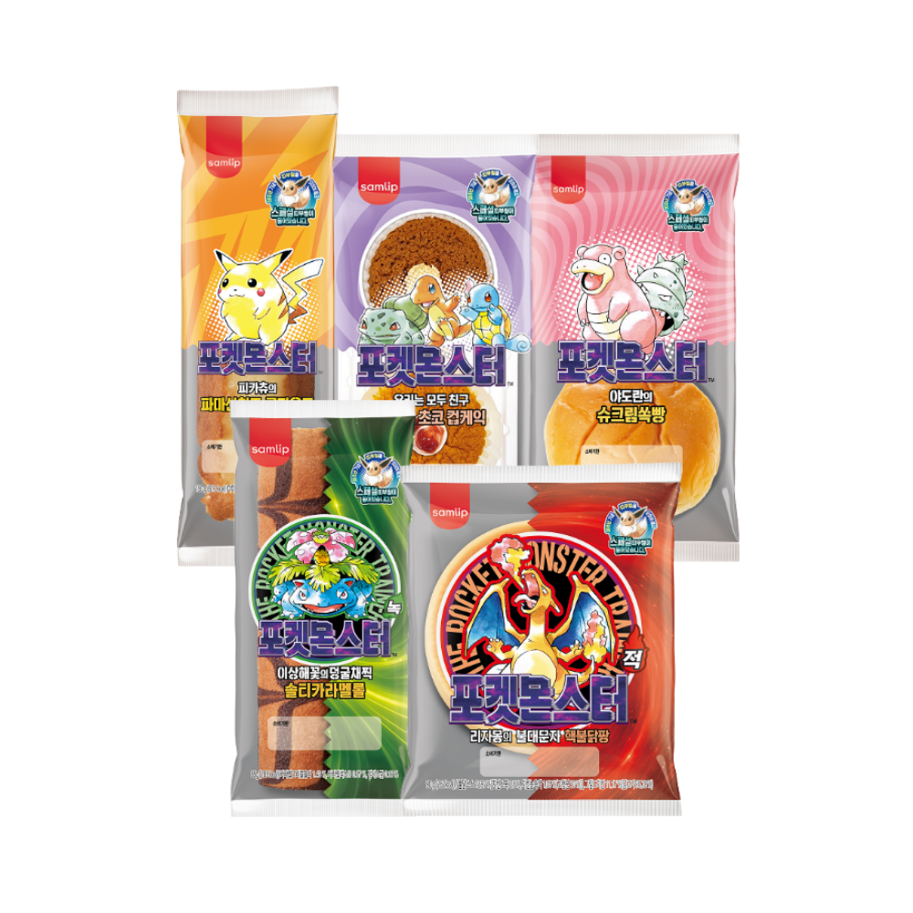 [띠부씰북 증정] 삼립 포켓몬 30주년 기념 신제품 띠부씰빵 5종 12봉([ScrapBook Event] Samlip Pokémon 30th Anniversary Sticker Bread Variety Pack (5 Types, 12 Packs))