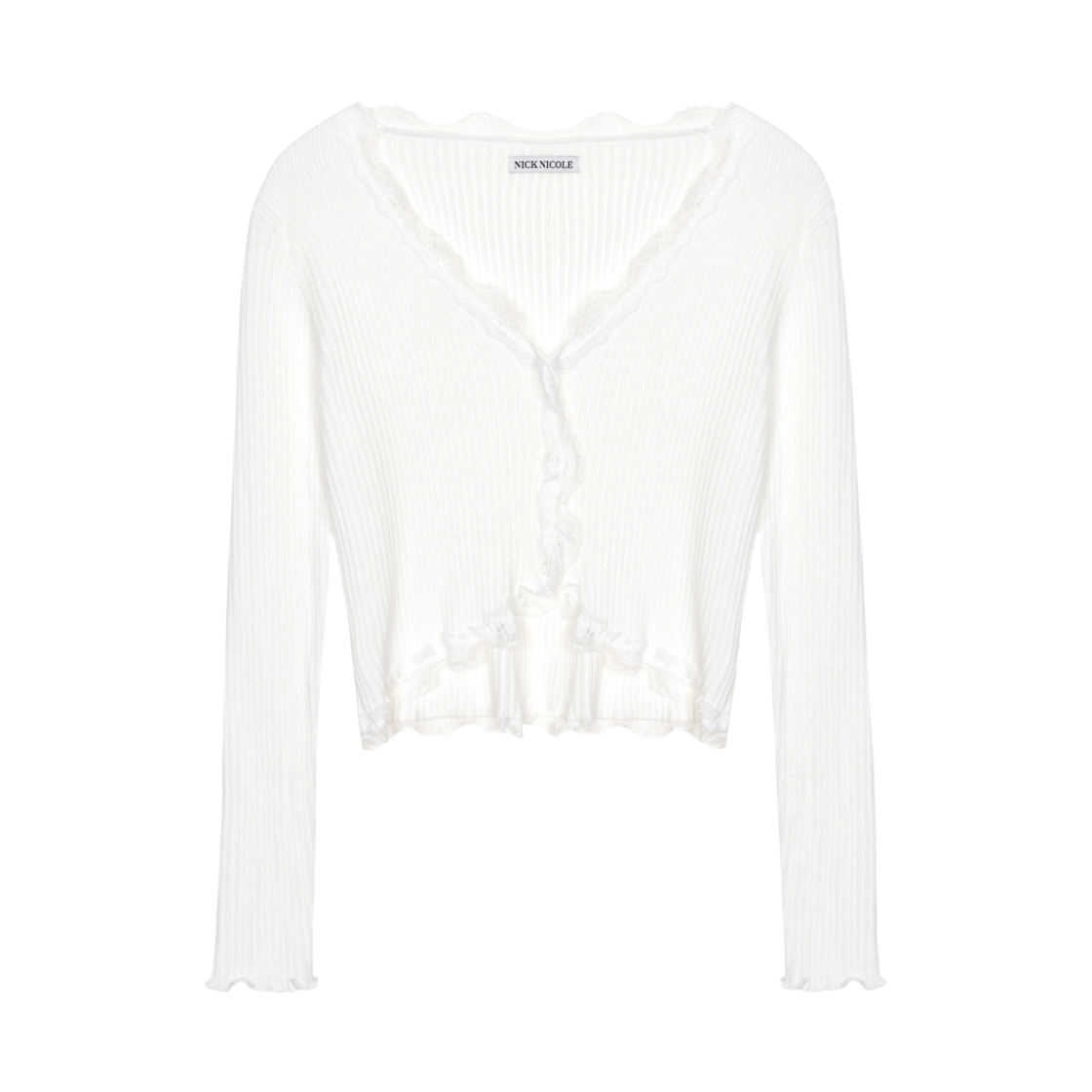 닉앤니콜 레이스 프릴 에센셜 크롭 가디건 크림(NICK&NICOLE Lace Frill Essential Crop Cardigan Cream) - 1