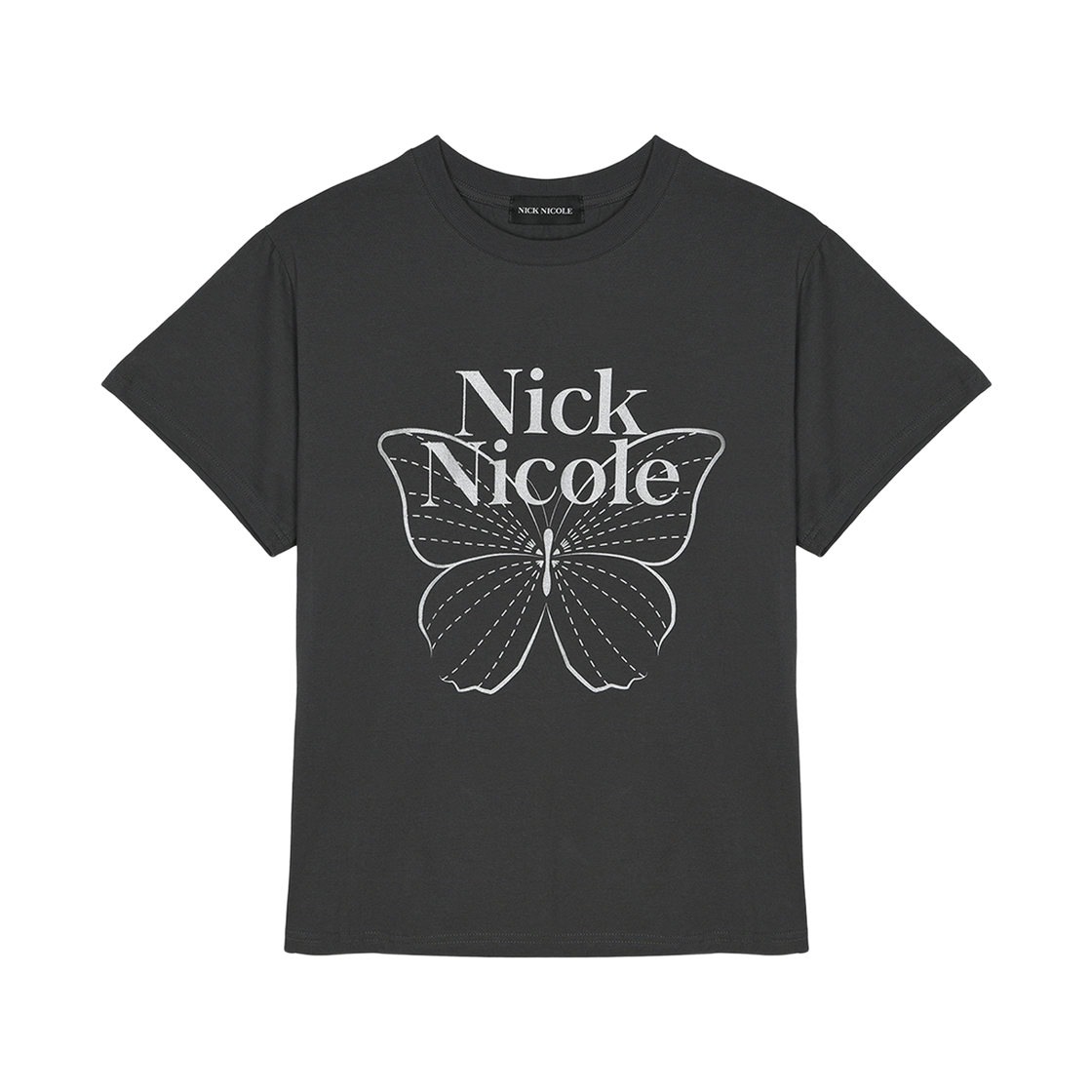 N_SS NICK&NICOLE Big Butterfly Sleeve Top Charcoal Silver