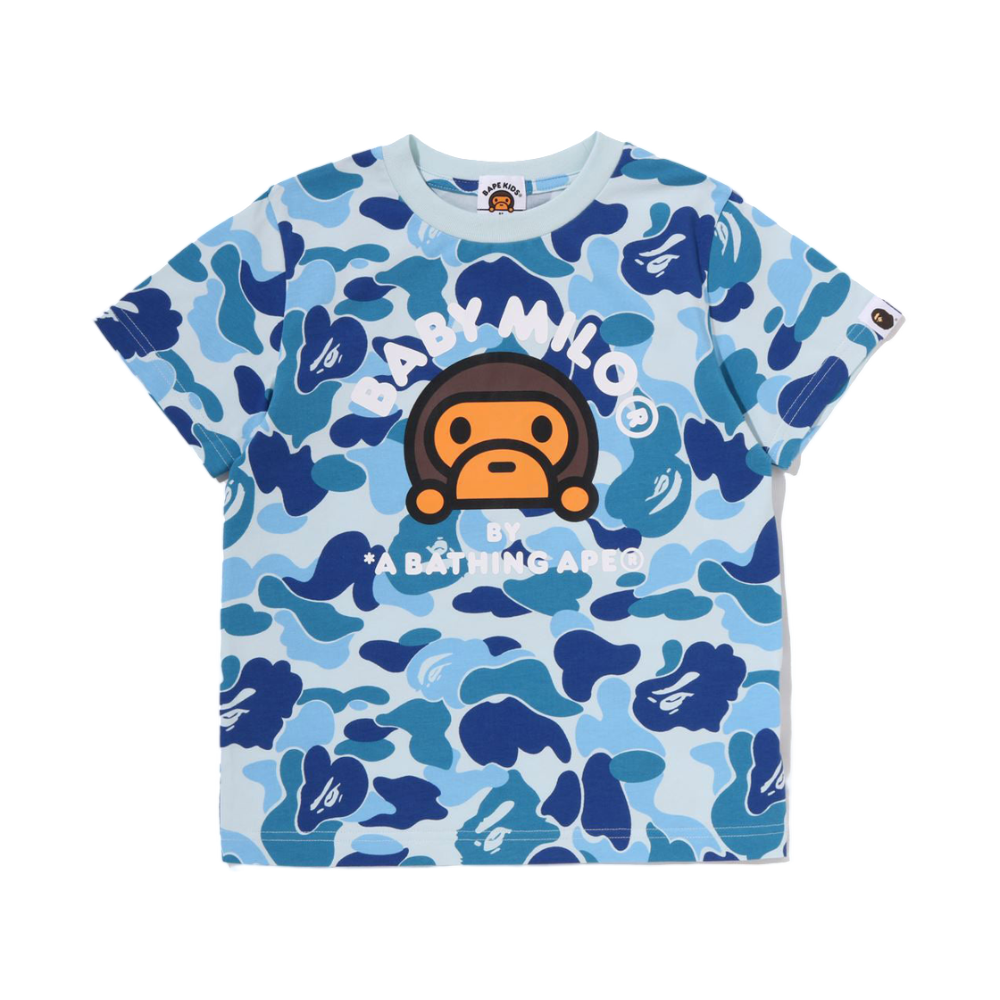 (키즈) 베이프 ABC 카모 베이비 마일로 티셔츠 블루((Kids) BAPE ABC Camo Baby Milo T-Shirt Blue)