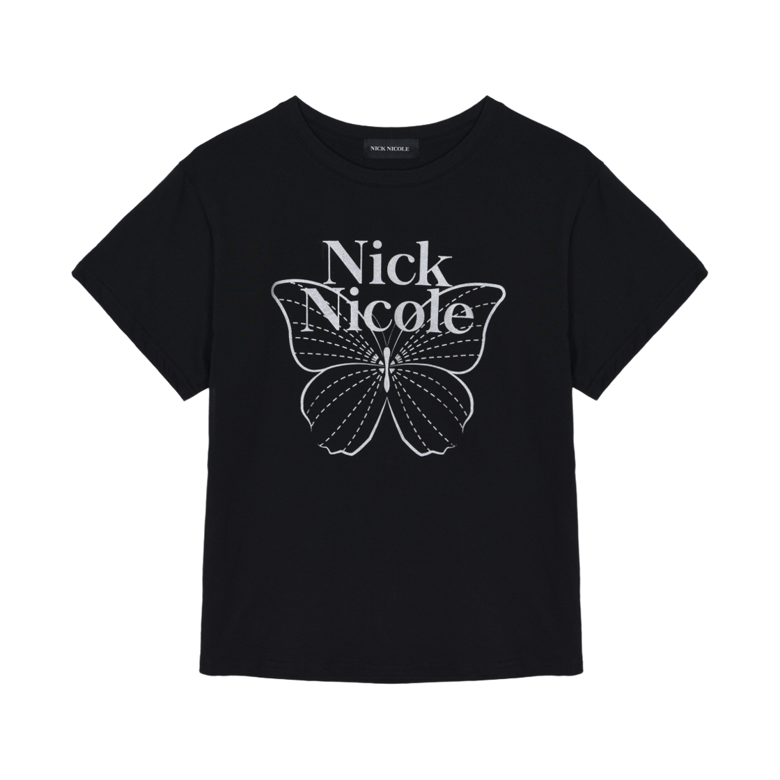 N_SS NICK&NICOLE Big Butterfly Sleeve Top Black Silver