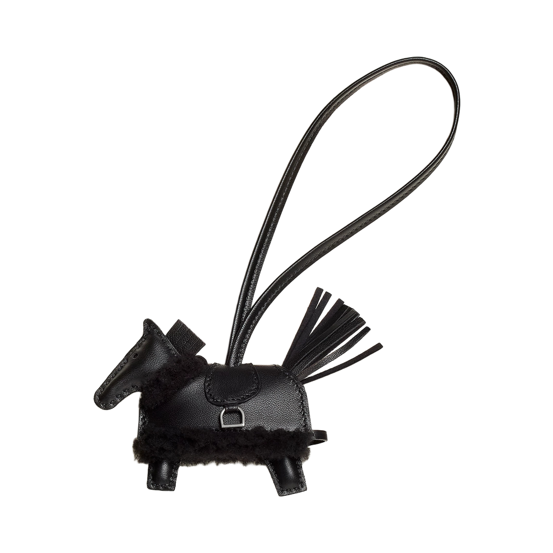 H087387CKAA Hermes Rodeo Robeo Plush PM Charm Milo Lambskin & Palladium Noir