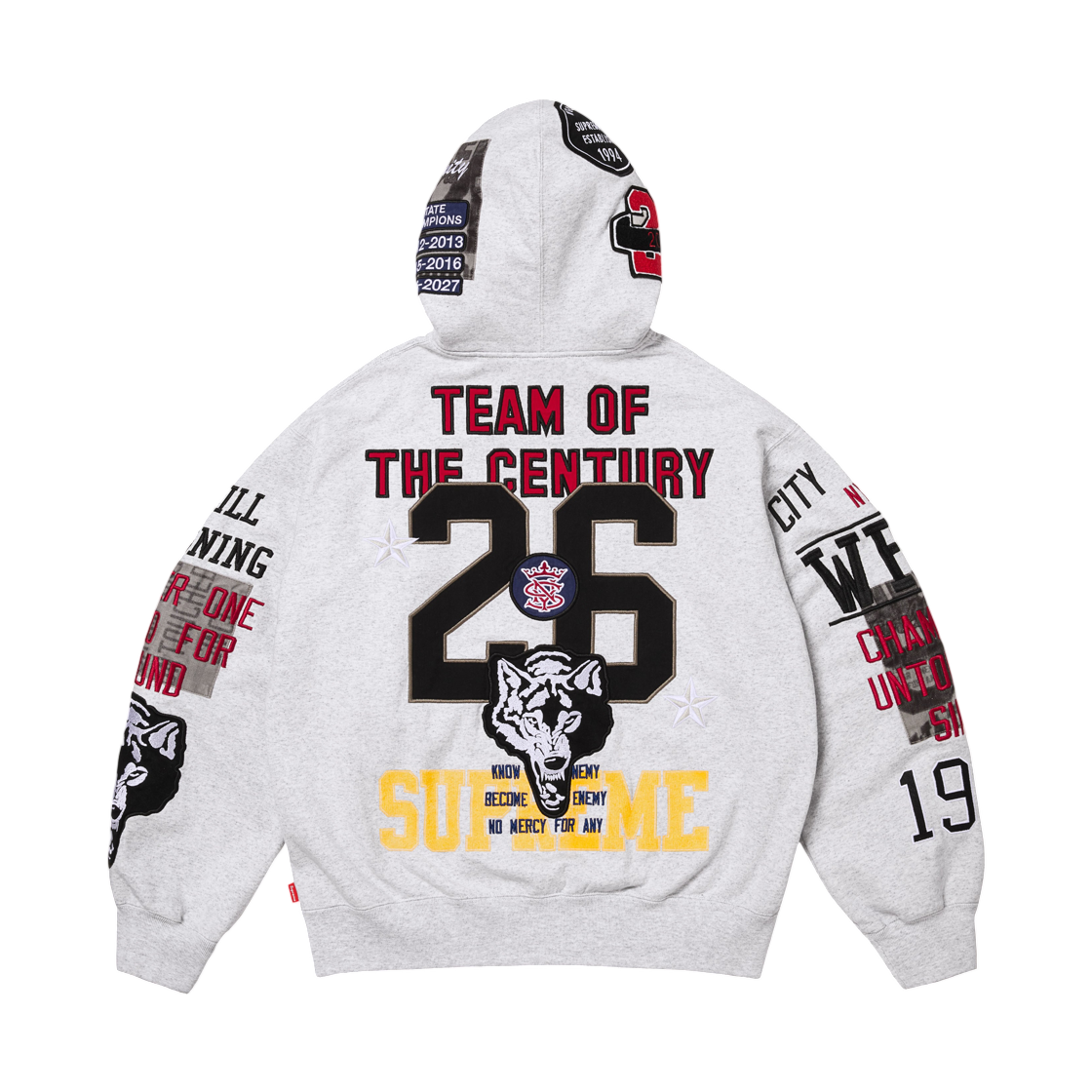 슈프림 워리어스 아플리케 집업 후드 스웨트셔츠 애쉬 그레이 - 26SS(Supreme Warriors Applique Zip Up Hooded Sweatshirt Ash Grey - 26SS) - 3