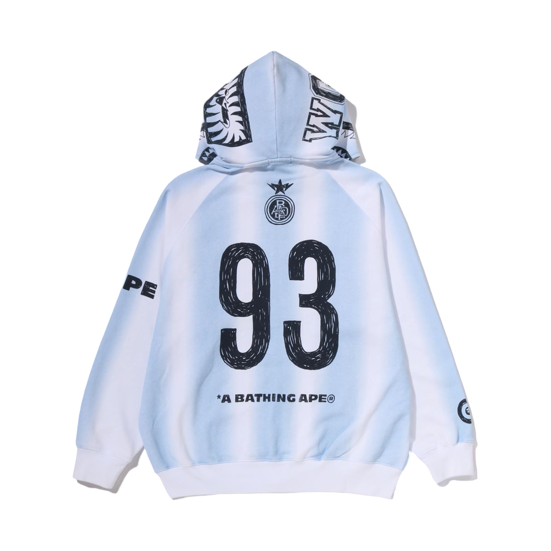 베이프 핸드 드로우 풋볼 샤크 릴렉스드 핏 풀 집 후드 화이트(BAPE Hand Draw Football Shark Relaxed Fit Full Zip Hoodie White) - 3
