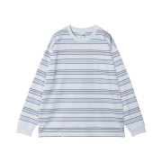 California General Store Organic Cotton Border Crew Neck Long Sleeve Light Gray - 26FW