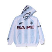 BAPE Hand Draw Football Shark Relaxed Fit Full Zip Hoodie White