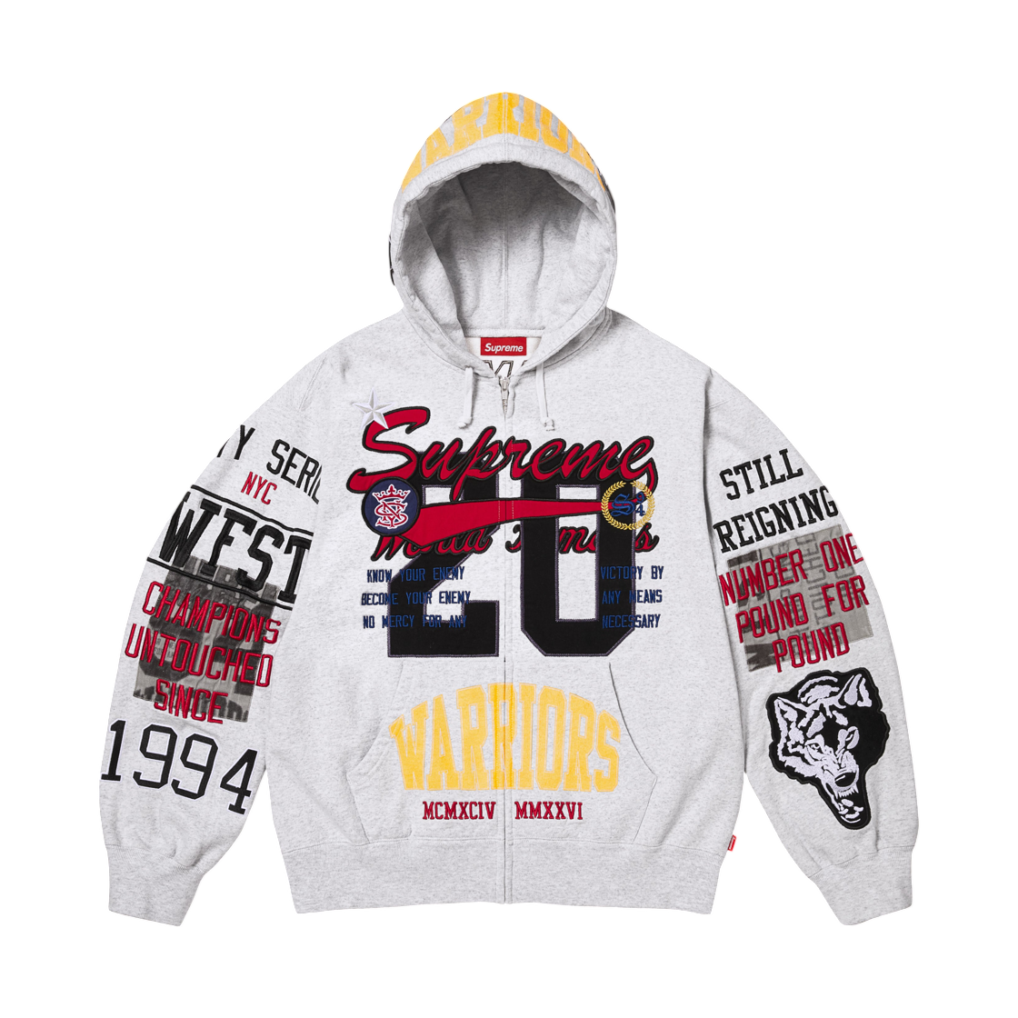 - Supreme Warriors Applique Zip Up Hooded Sweatshirt Ash Grey - 26SS