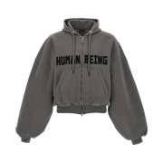 Balenciaga Human Being Round Zip-Up Hoodie Dark Grey