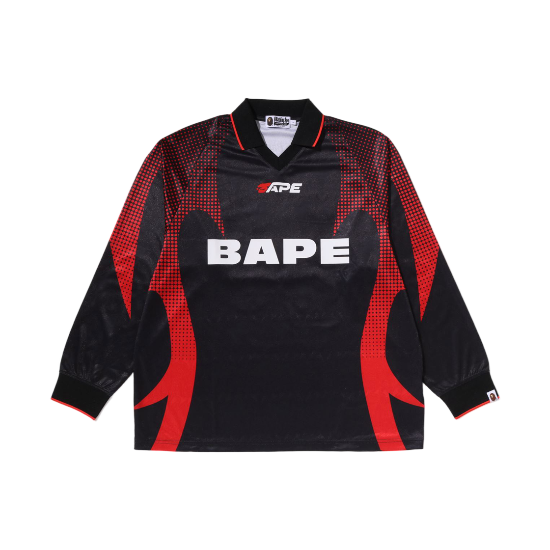- BAPE Ape Flame Monogram Jacquard Logo Relaxed Fit Football Jersey Black