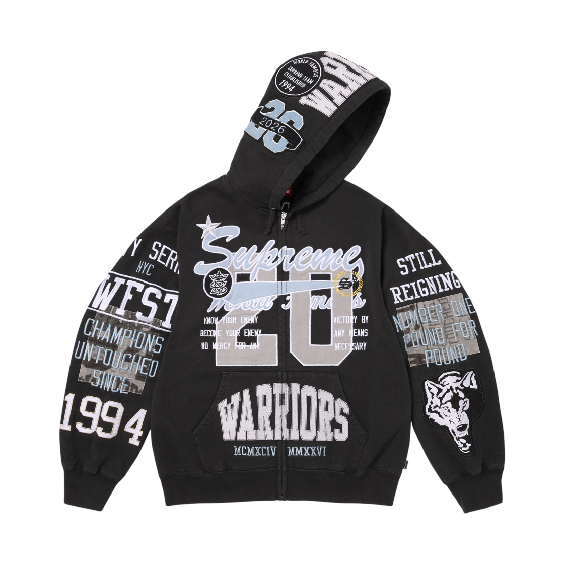 슈프림 워리어스 아플리케 집업 후드 스웨트셔츠 블랙 - 26SS(Supreme Warriors Applique Zip Up Hooded Sweatshirt Black - 26SS) - 2