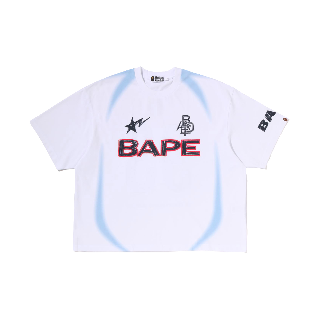 - BAPE Heavy Wash Hand Draw Football Multi Logo Relaxed Fit T-Shirt White